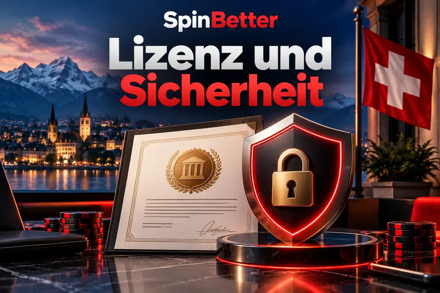 Grafik zu Lizenz und Sicherheit des Casinos mit Schild und Schloss