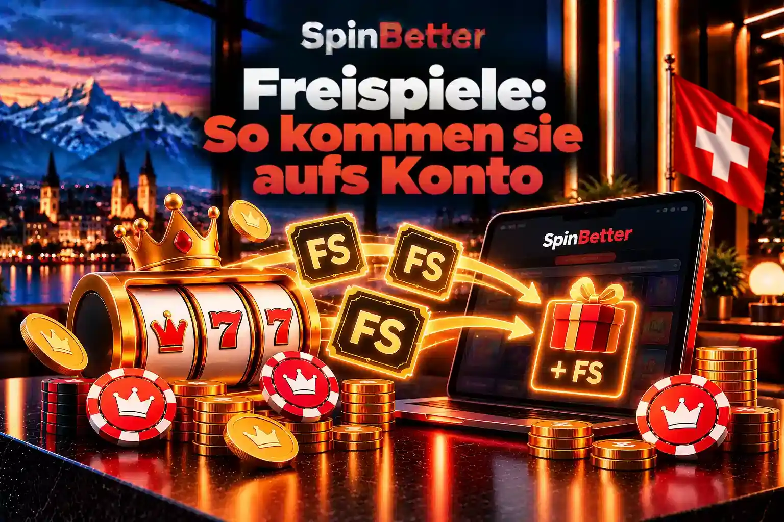 Illustration zu Freispielen, die über Walzen und Spielautomat aufs Konto gelangen
